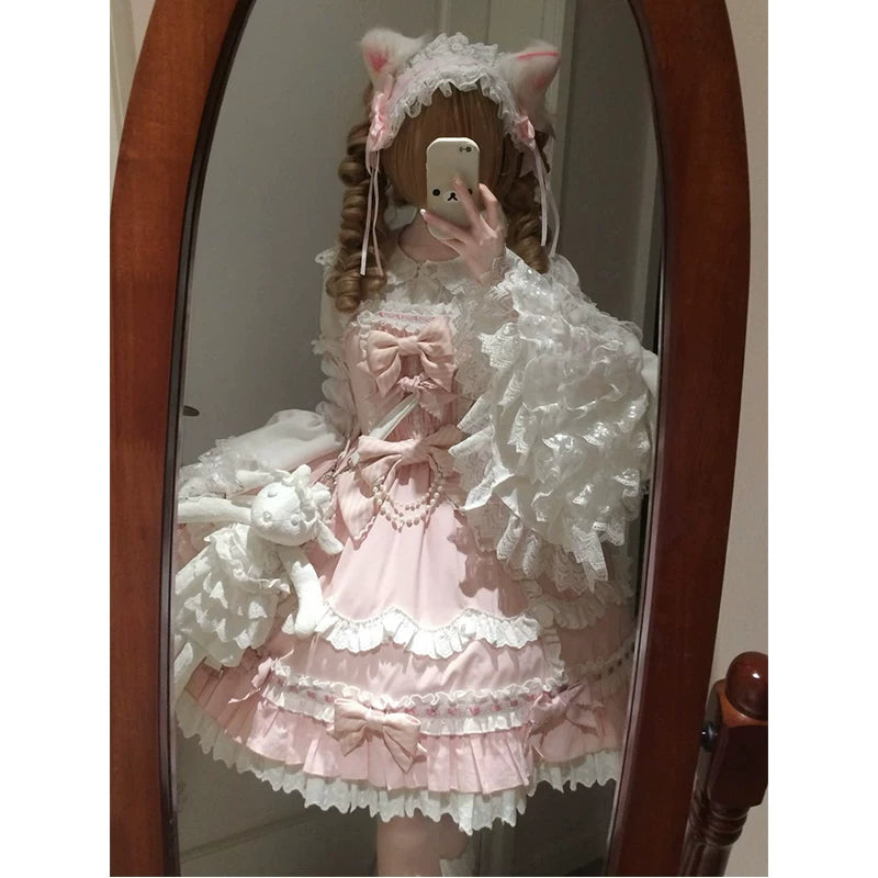 Creamy - Pink Doll Princess - Pink JSK Dress with Ruffled Cape