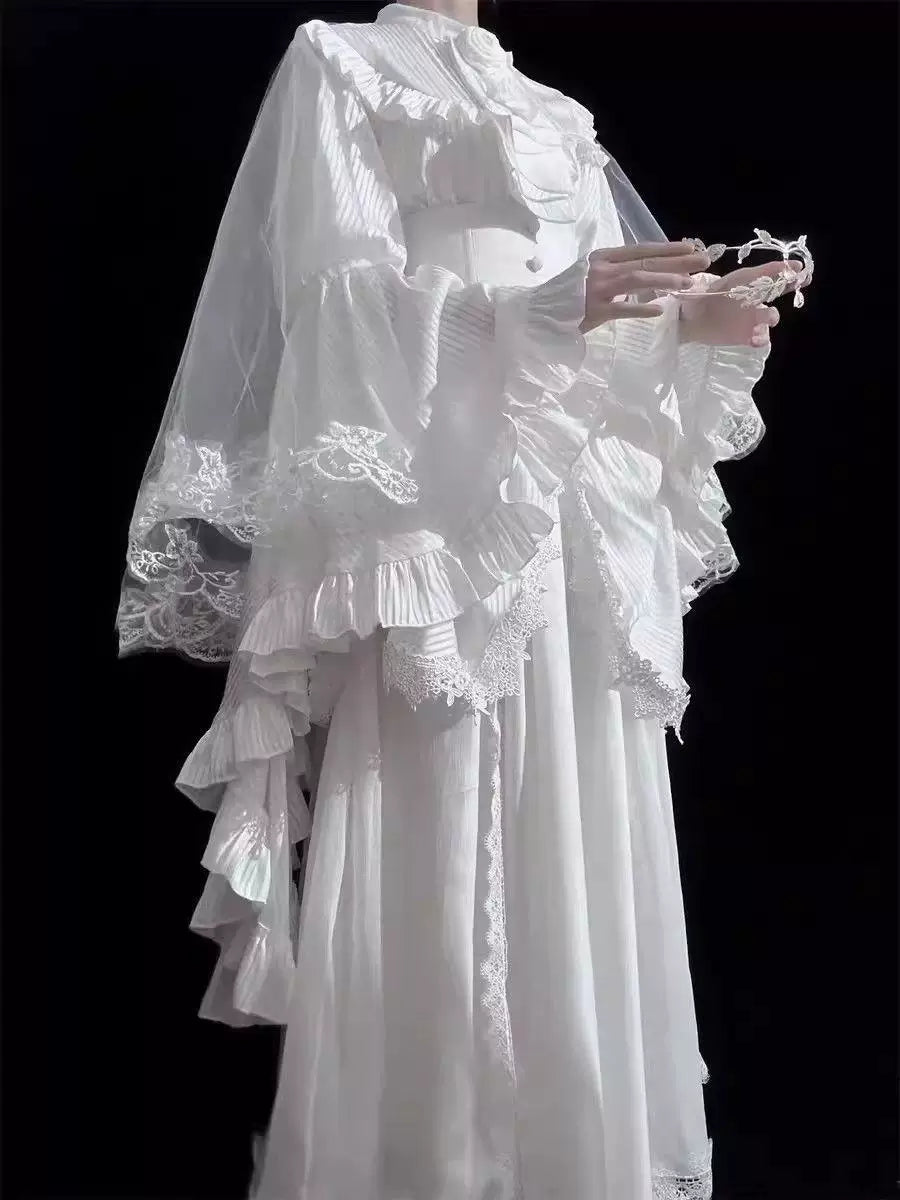 Sweetheart Dream Machine - Sleepwalking - Blouse and Skirt Set with Layered Ruffle Sleeves
