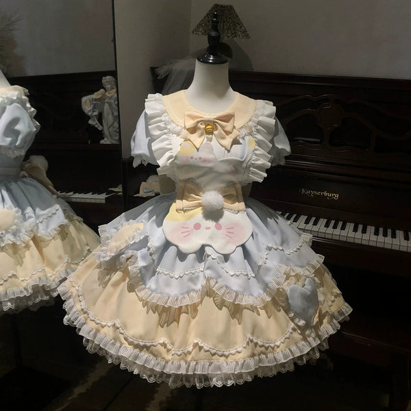 Sweet Tea Girl - Sweet Lolita Cat-Themed Short Sleeve OP Dress