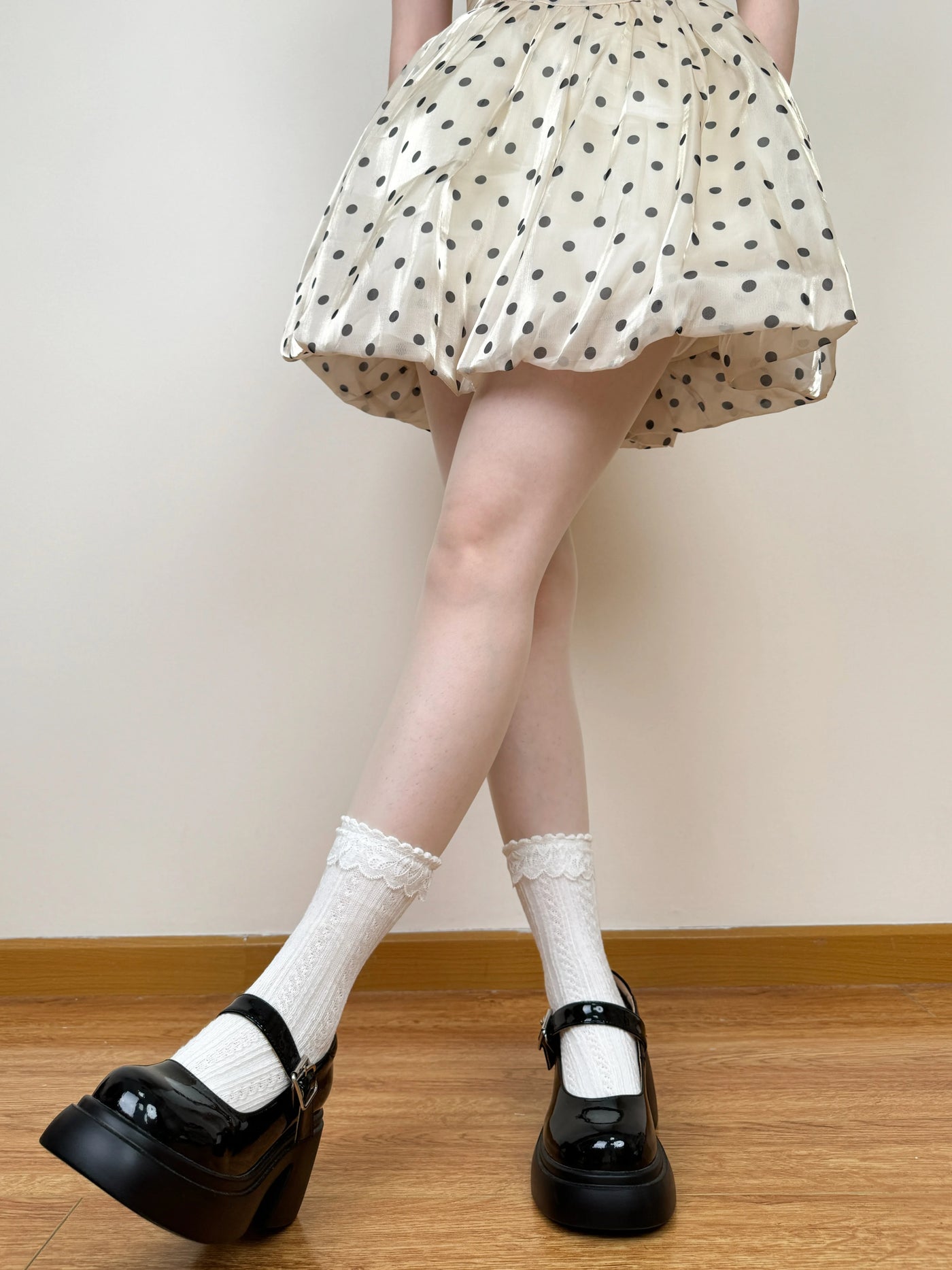 Chubby Bear Tales - JK Lace - Cable-Knit Mid-Calf Socks with Lace Trim