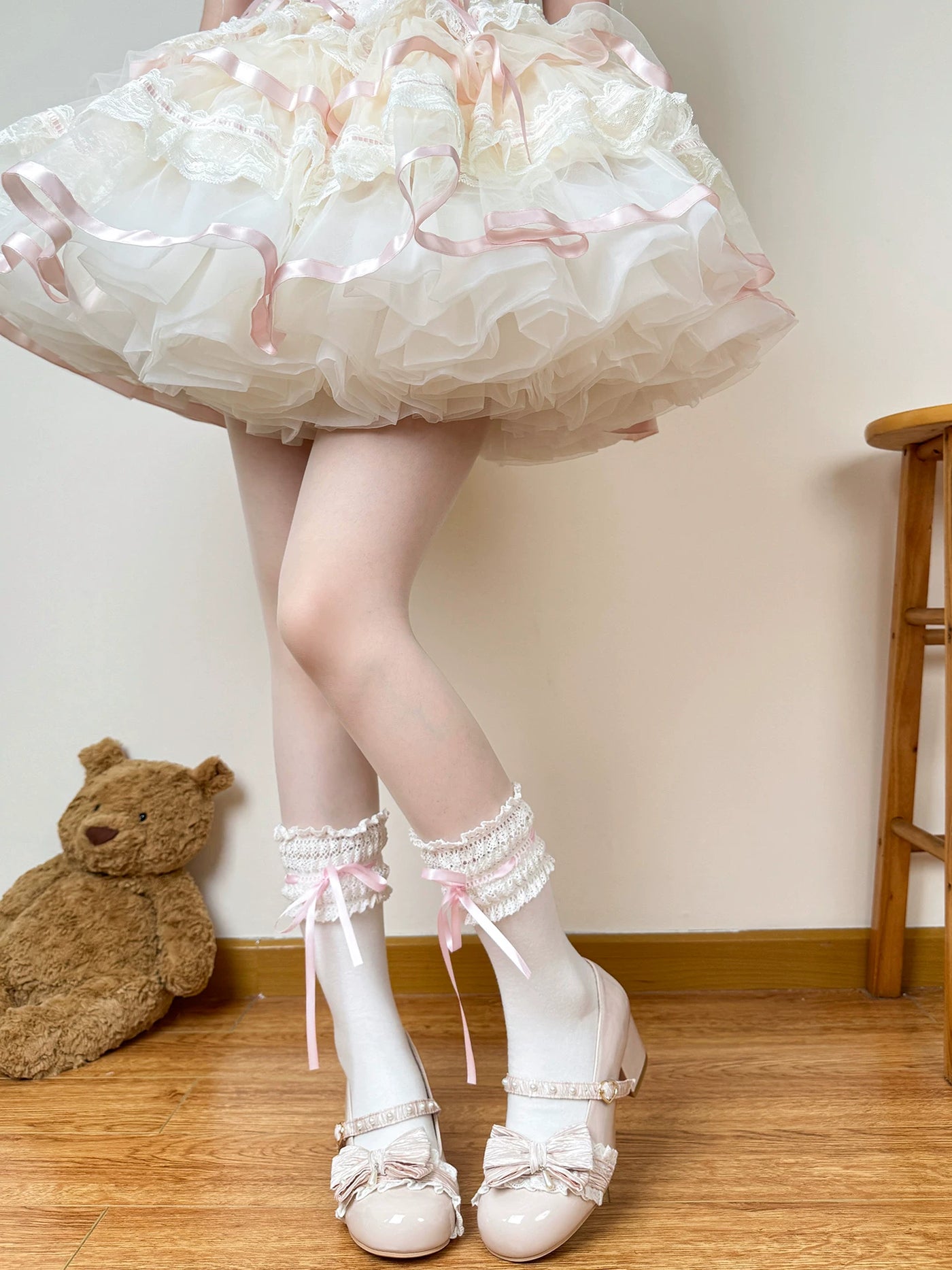 Chubby Bear Tales - Vintage Doll - Lace-Trim Socks with Ribbon Ties in Three Lengths