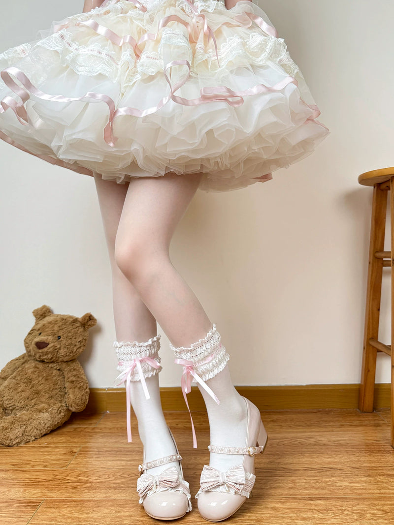 Chubby Bear Tales - Vintage Doll - Lace-Trim Socks with Ribbon Ties in Three Lengths