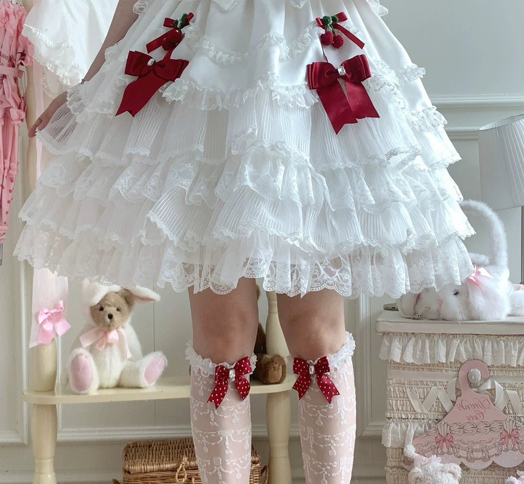 roji roji - Polka Dot Lace - Sheer Lace Socks with Polka Dots and Ribbon Bows