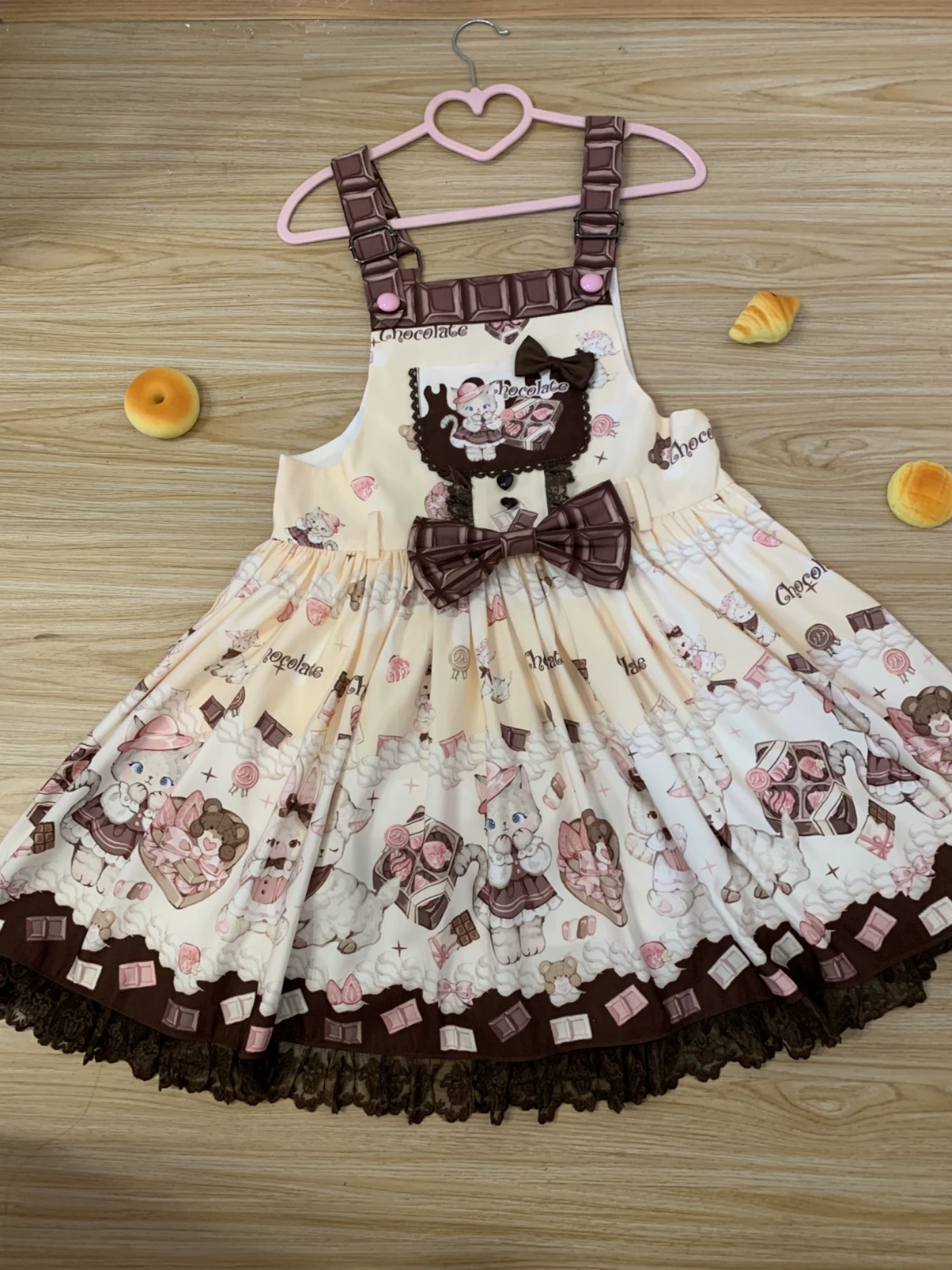 Heartbeat Meow Chocolate - Printed Pinafore JSK Dress - detail view 8