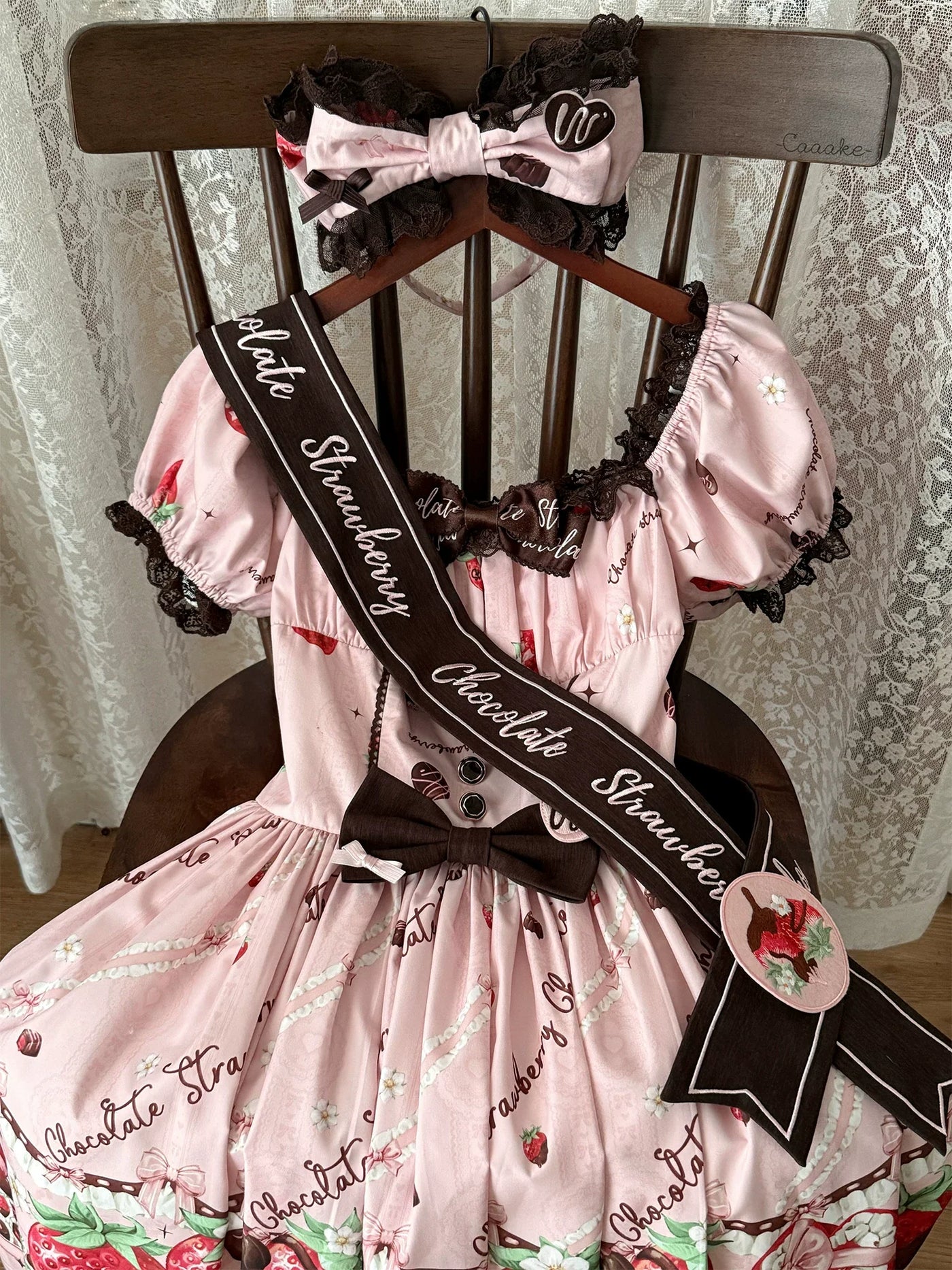 DreamWhale - Strawberry Chocolate Lovers - Sweet Lolita Embroidered Printed Accessory