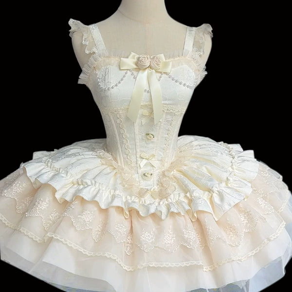 Zhijinyuan Shimmering Dream Jacquard JSK — Ecru Shimmering Dream JSK on a mannequin