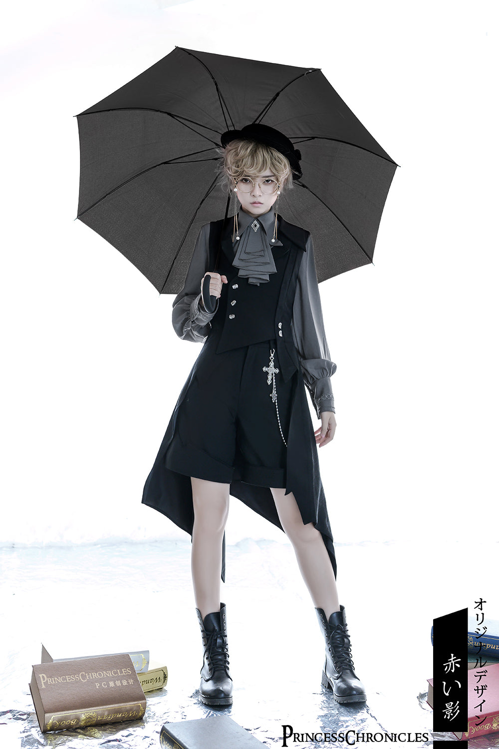 Princess Chronicles - Black and Blue - Retro Ouji Lolita Shirt, Mutton Sleeves