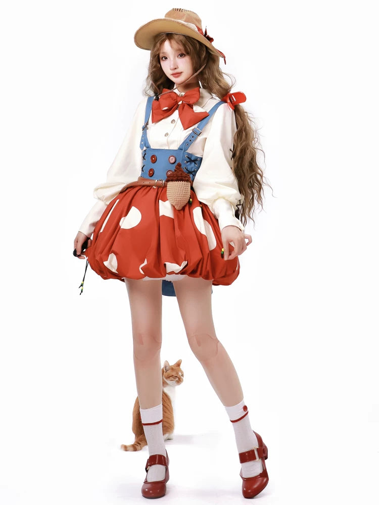 Baozi Pig - Mushroom Jumper - Red Mushroom-Print Jumper Skirt