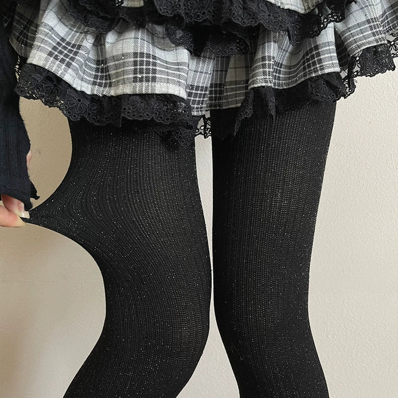 Sock Noble - Dark Lace Knit - Pants with black sock-cover or shiny tights options