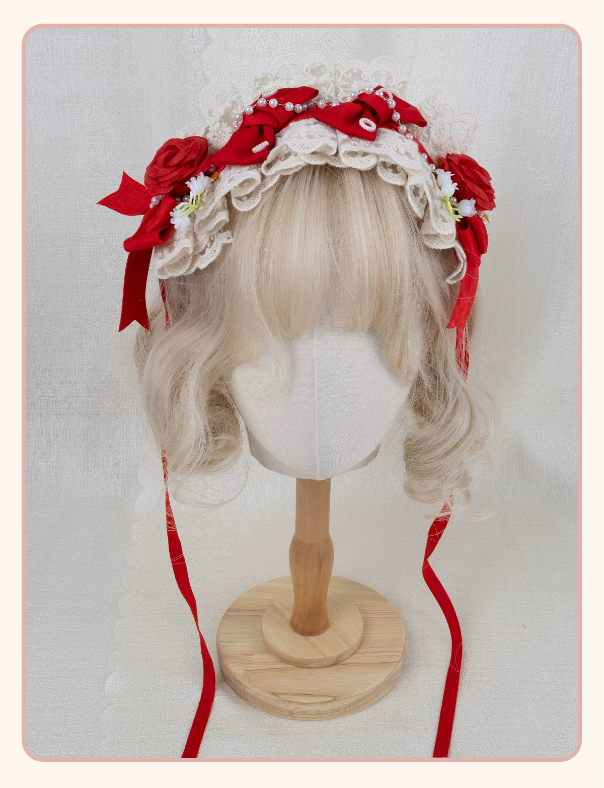 Stardust Rose - Rose Heart - Lace Headband with Rose and Heart Details