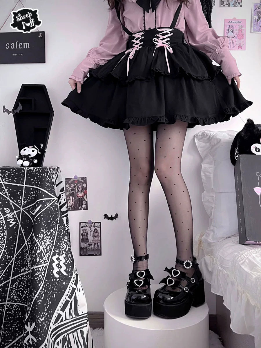 Sheep Puff Sweetheart Lace Platform Lolita Shoes featuring adorable sheep puff design and intricate lace details on stylish footwear.