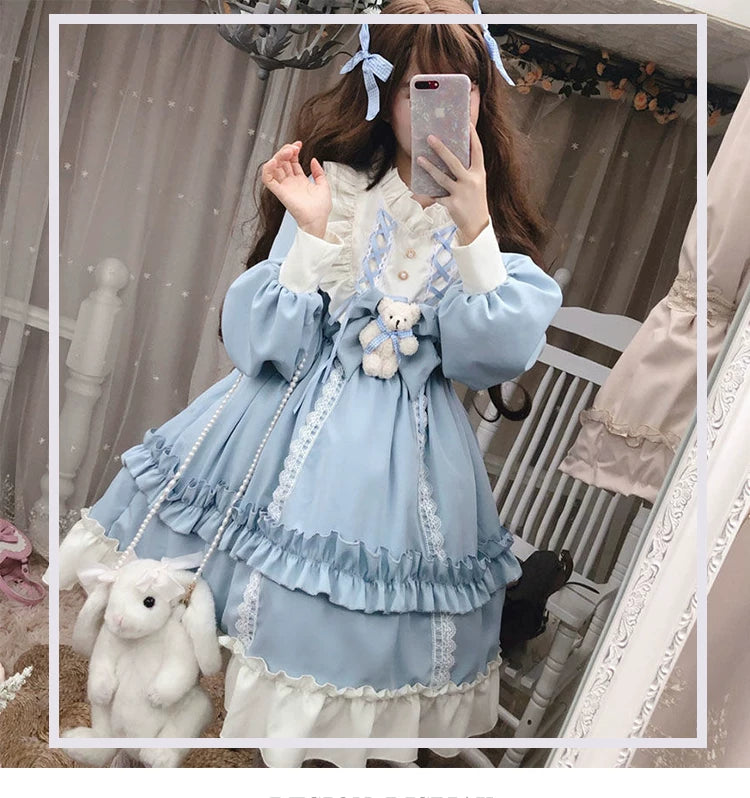 Yueele - Blue Cocoa Spring - Plus-Size Sweet Lolita OP Dress - detail view 6