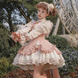 S / pink long-sleeved dress + petticoat + bow at the back