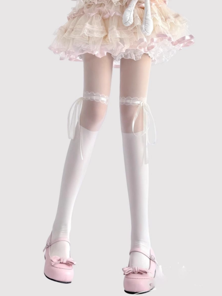 Fantasy Doll - Ribbon Bow - Tights with Upper-Thigh Ribbon Tie Details