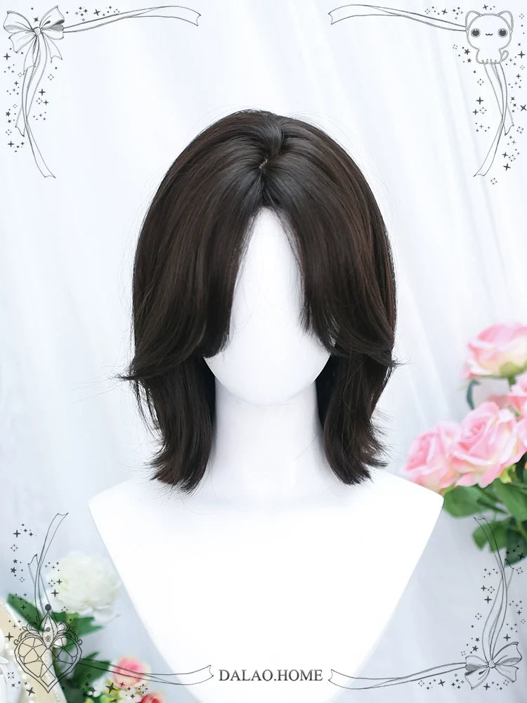 Dalao Home - Bitter Wine - Daily Lolita Short Wig Eight-character Bangs Short Black Tea black tea wig with a hairnet