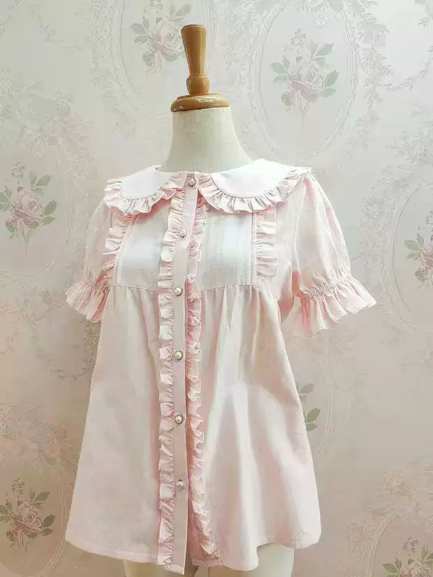 Sweetheart Dream Machine - Summer Ruffle Collar - Blouse with short sleeves and a ruffled collar