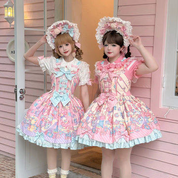 Star Fantasy - Rainbow Buffet Bunny - Printed JSK dress with striped ribbons