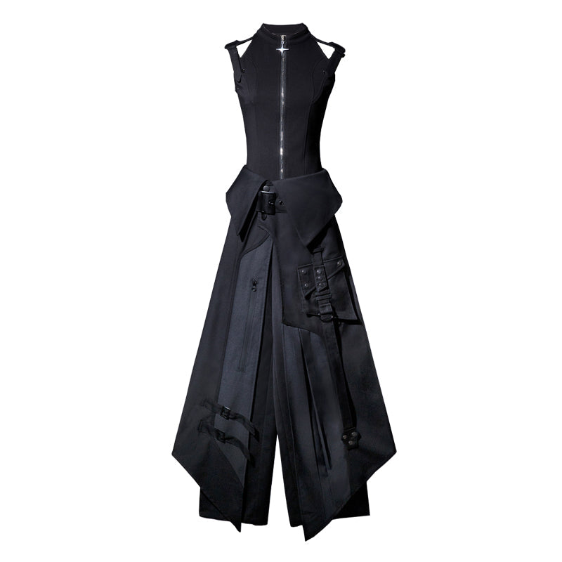 Nightblade - Black Ouji Lolita Apron Pants Suit Top + Apron + Pants + Belt S