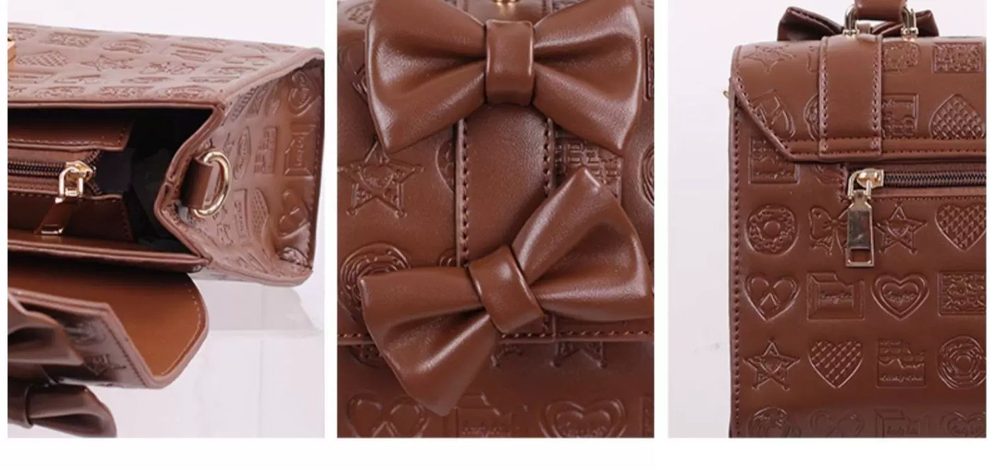 LovelyLota - Sweetheart Chocolate - Embossed Bow Bucket Bag