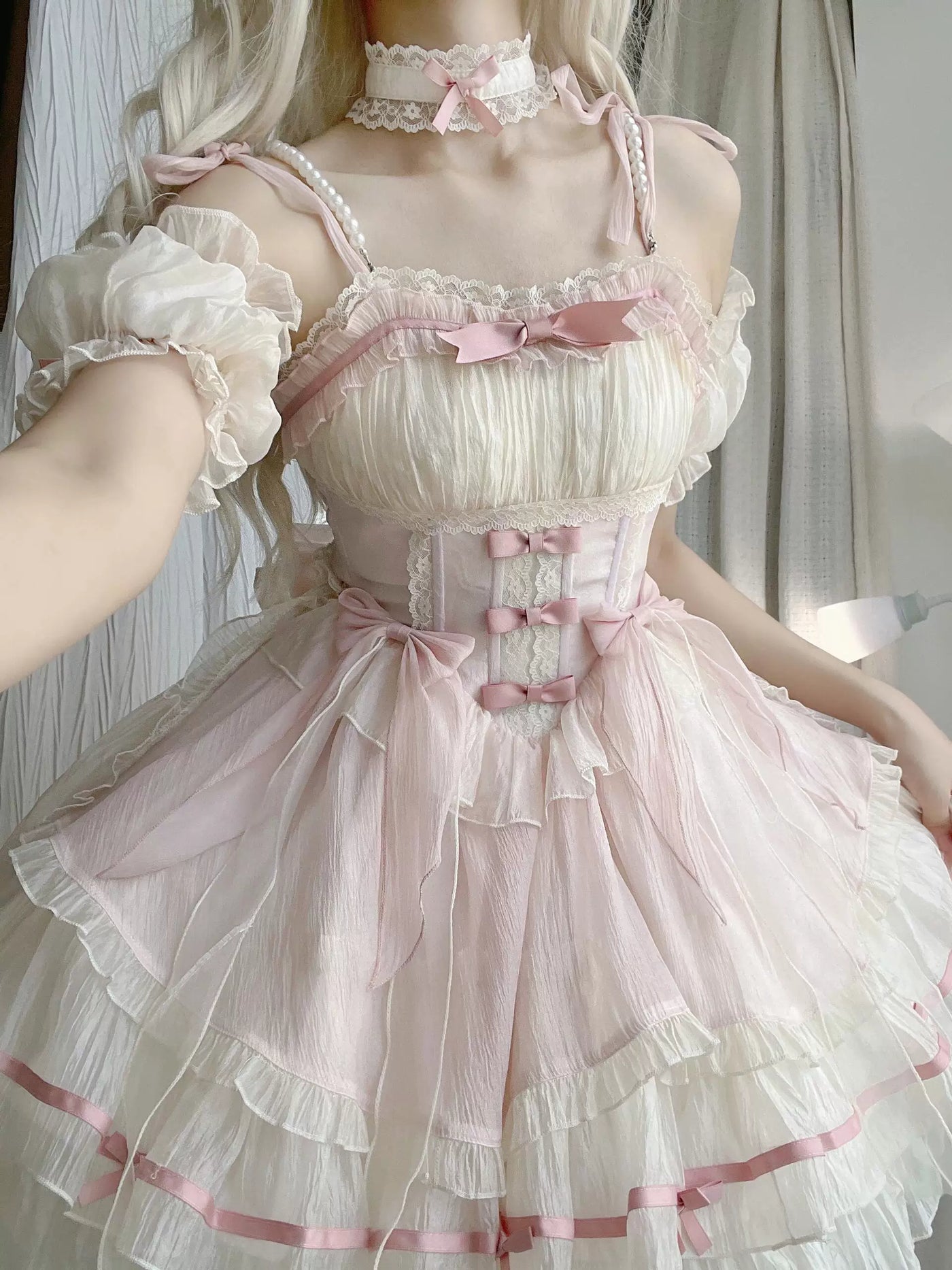 Creamy - Pink Ballet - Pink JSK with Layered White Ruffles