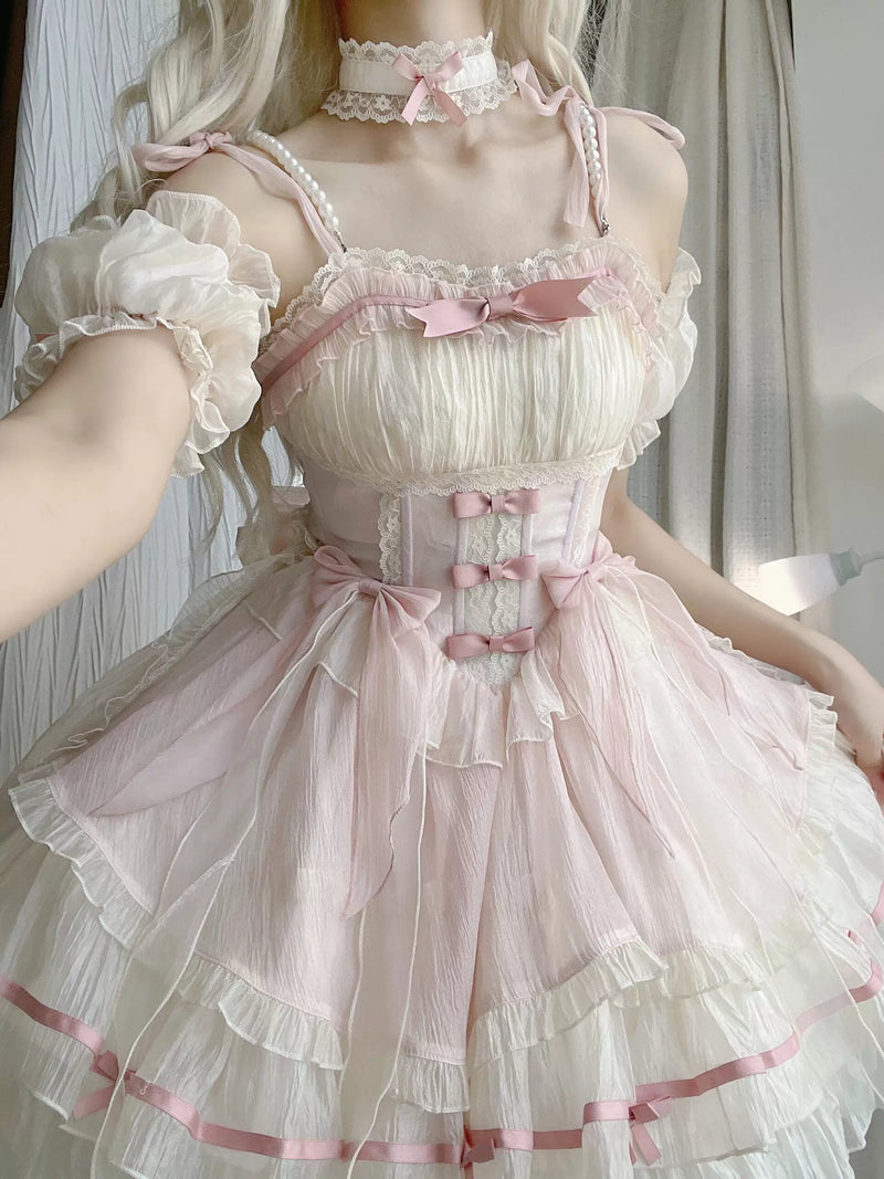 Creamy - Pink Ballet - Pink JSK with Layered White Ruffles