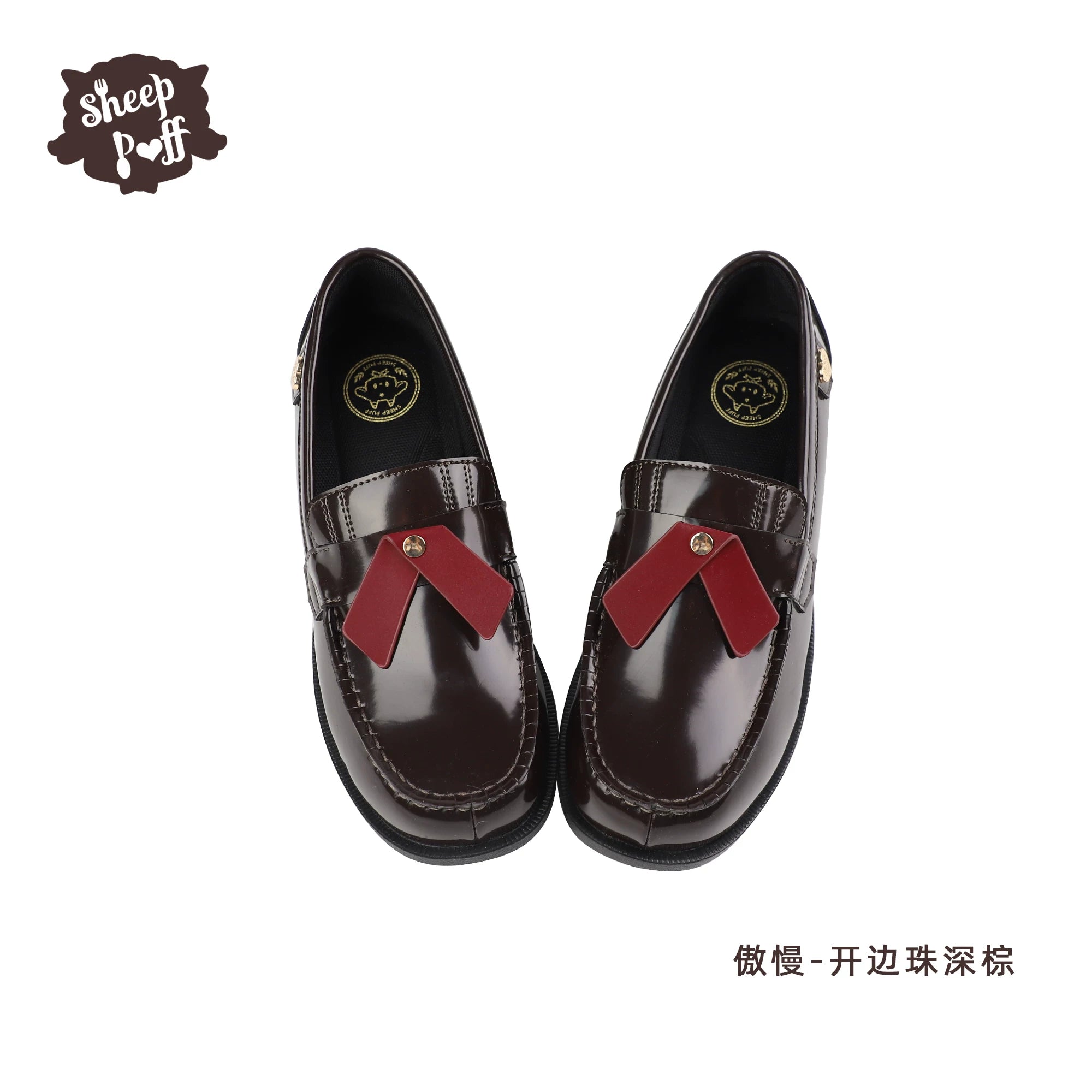 Sheep Puff Lolita shoes with a classic puff design, featuring a black and white color scheme and decorative bows.