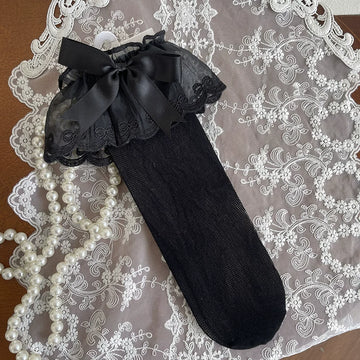 Sock Noble - Fresh Ribbon Lace - Mesh Slouch Socks with Lace Ruffles and Bow Cuffs