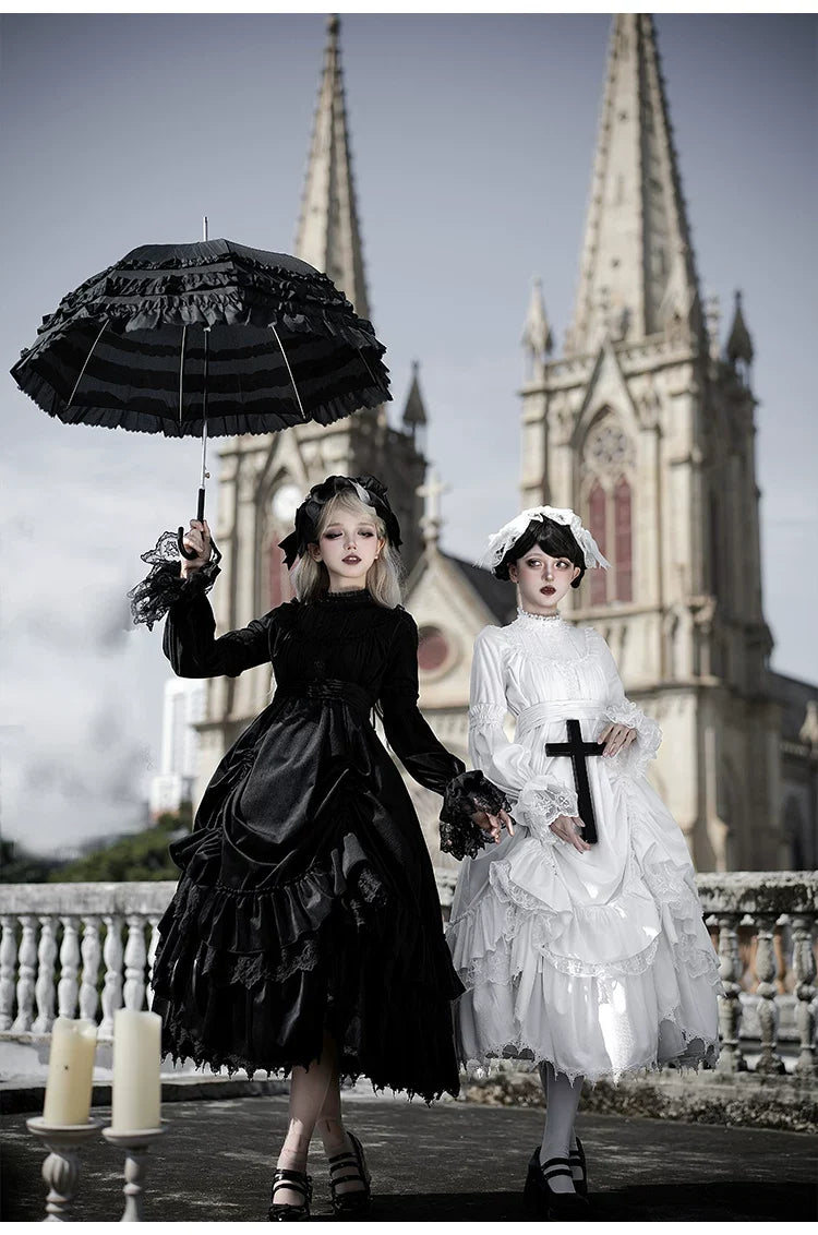 With PUJI - Dawn Bell & Dusk Song - Gothic Lolita Velvet OP Dress, Back Zipper