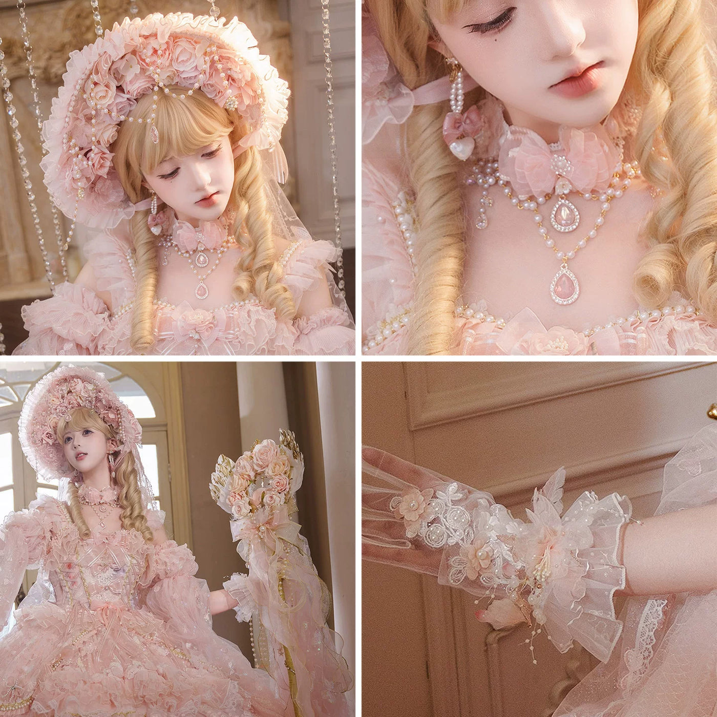 Bridal Lolita accessories with floral, pearl and bow details