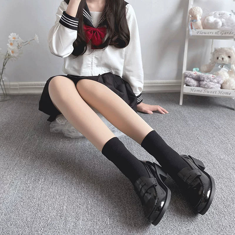 Floral Milk Cat - Black Multi-Length - Thin Heelless Socks in Four Lengths