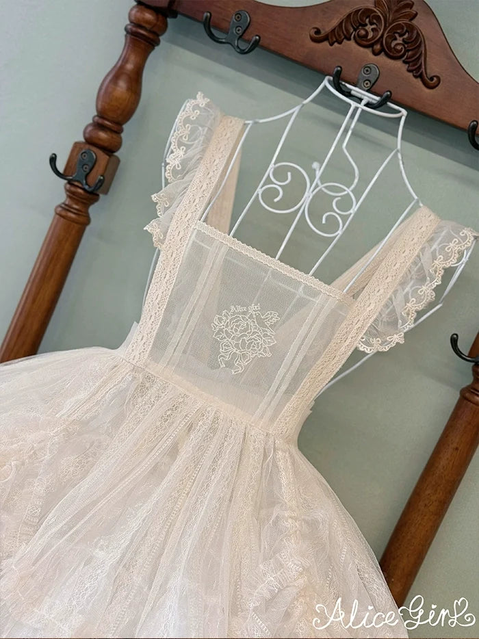 Alice Girl - Elegant Lolita Embroidered Apron - with Adjustable Strap Hand Accessory