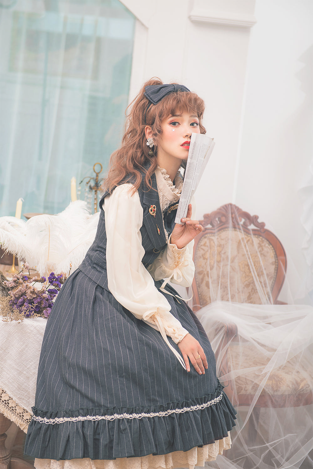 Miss Point - Rose Silhouette - Stripe Vintage Preppy Style Vest