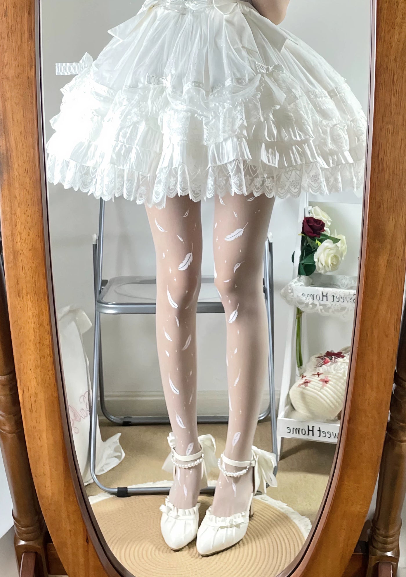 Fantasy Doll - Featherfall Print - Printed Tights with Feather and Star Motifs