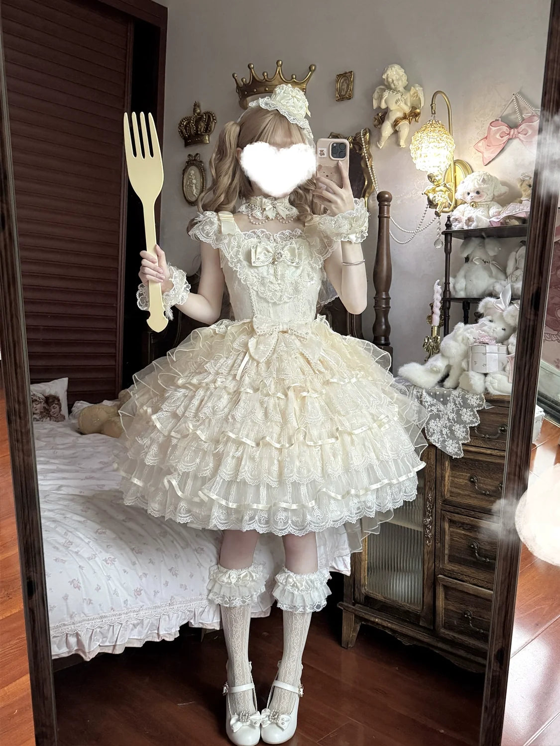 Hanguliang - Feather Ballad - Bridal Sweet JSK Dress with Layered Lace Ruffles - option image