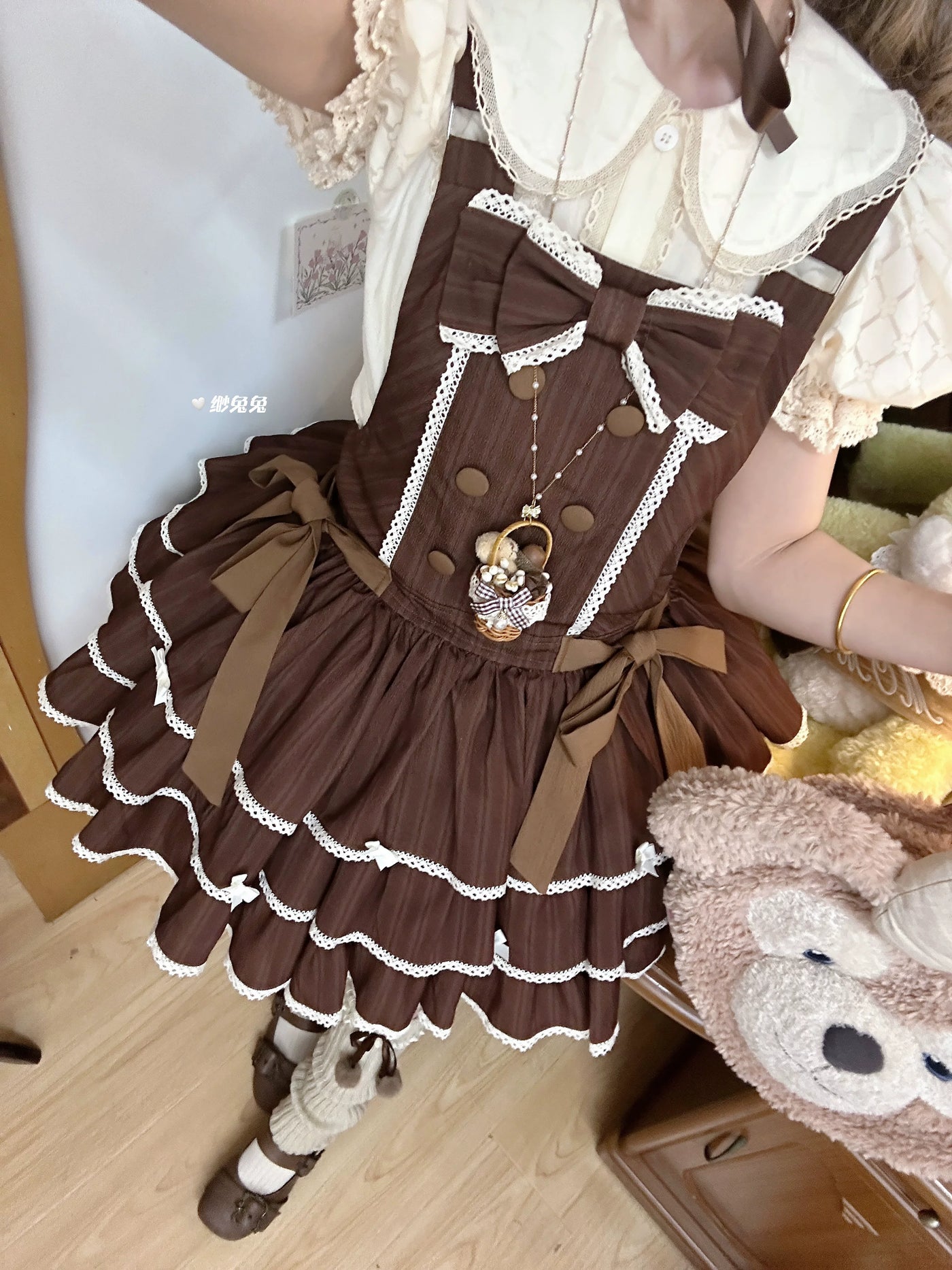 White Tea Story - Mian Mian Bing - Tiered cotton Lolita jumper skirt