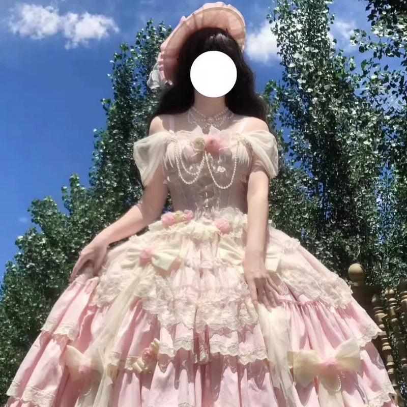 Emoji Dream - Balletcore Sweet Lolita Dress - Pink short-length