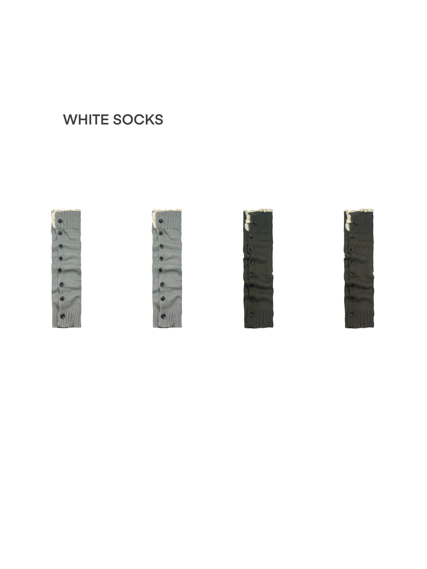 White Socks - Buttoned Scrunch Knit - Knit Leg Warmer Socks with Lace Trim and Buttons