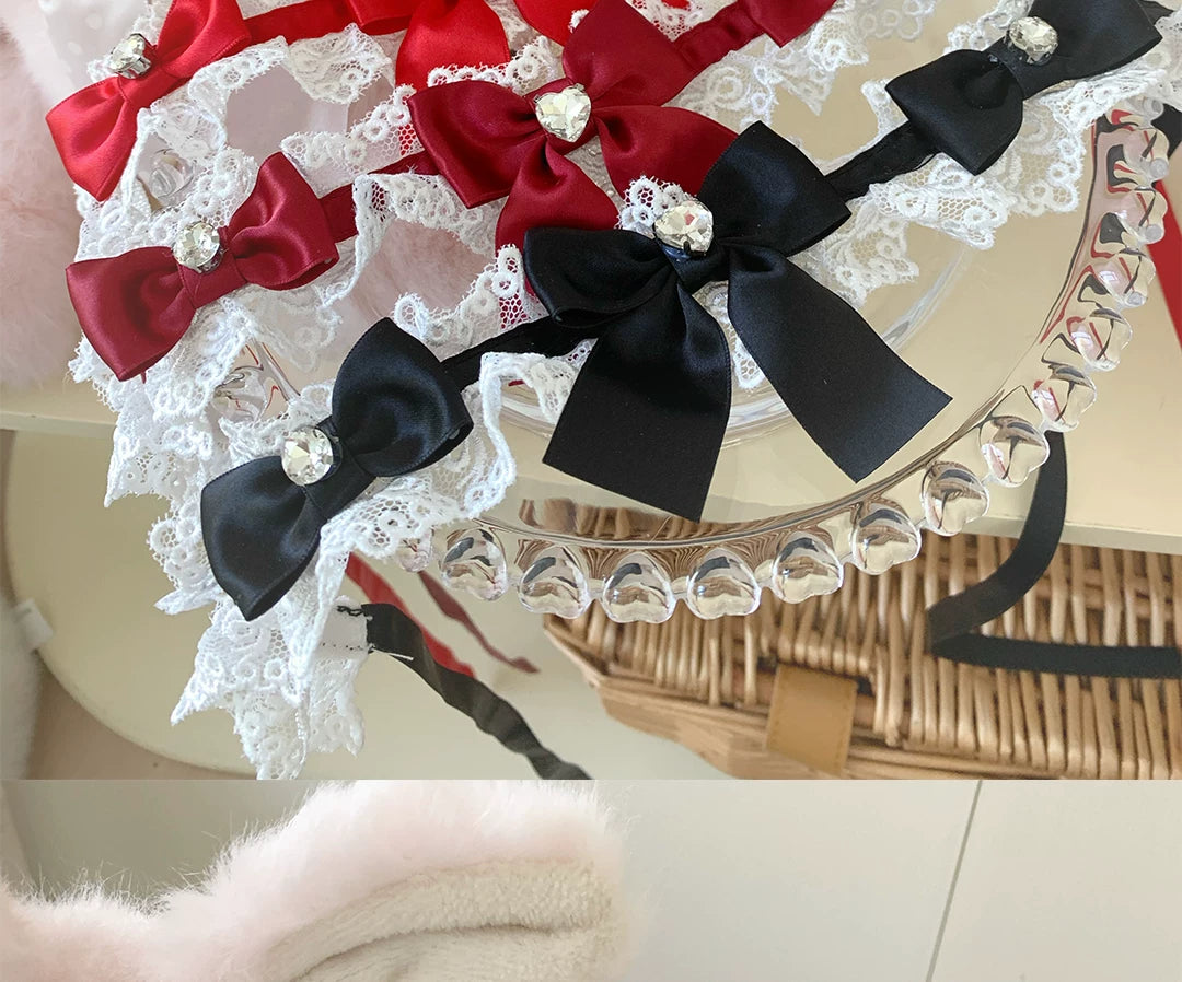 roji roji - Sweetheart Ribbon - Choker with Lace Trim and Satin Bows