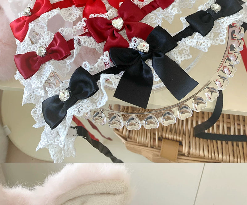 roji roji - Sweetheart Ribbon - Choker with Lace Trim and Satin Bows