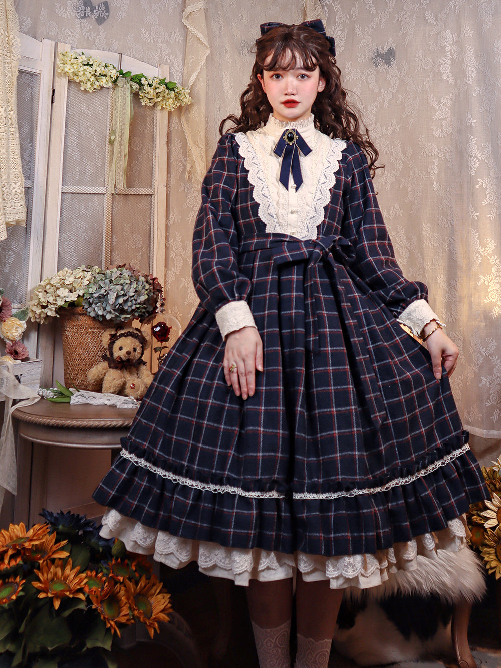Miss Point - Rose Silhouette 3.0 - Plaid Vintage Classic Lolita OP (2XL L M S XL XS) 3700:22243
