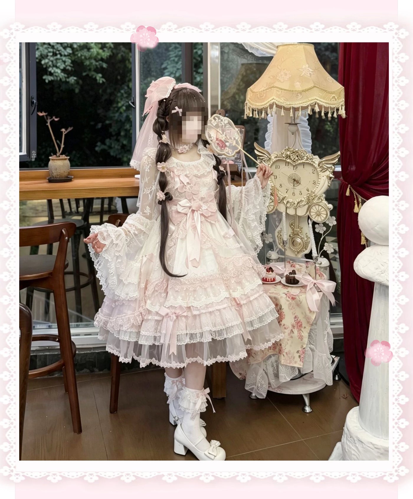 Cat Upon Cat - Moon Cage Tulle - Lace Long-Sleeve Inner Top with Tiered Ruffle Sleeves