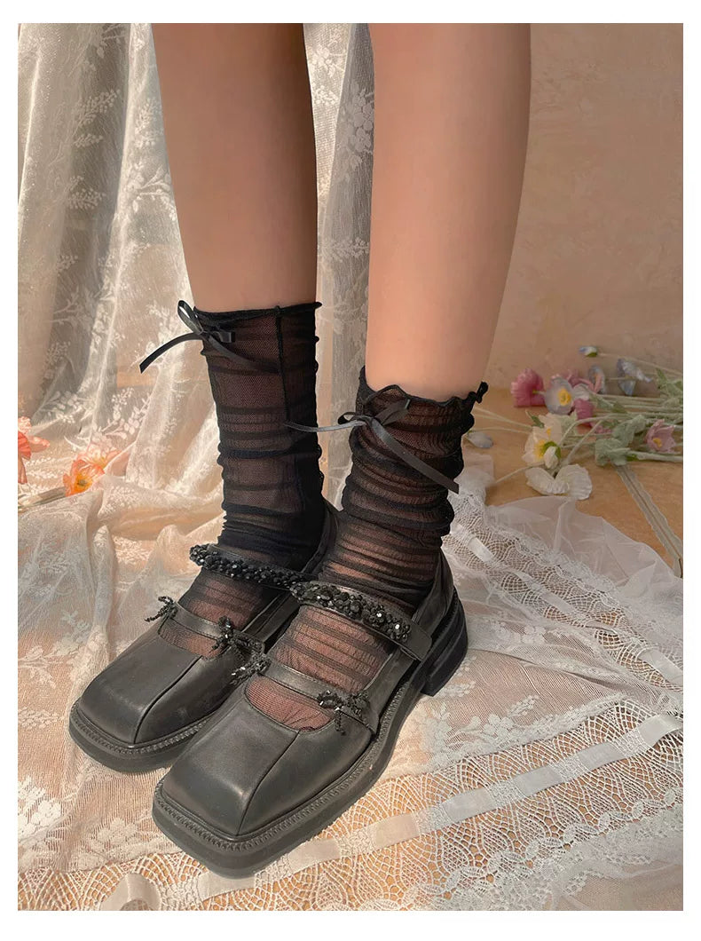 Sock Noble - Sheer mid-calf socks - With frilled