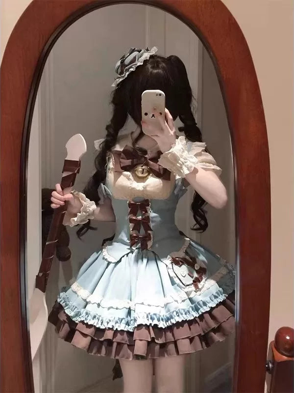 Creamy - Dog Academy - Five-Piece Lolita Dress Set with Bow and Train