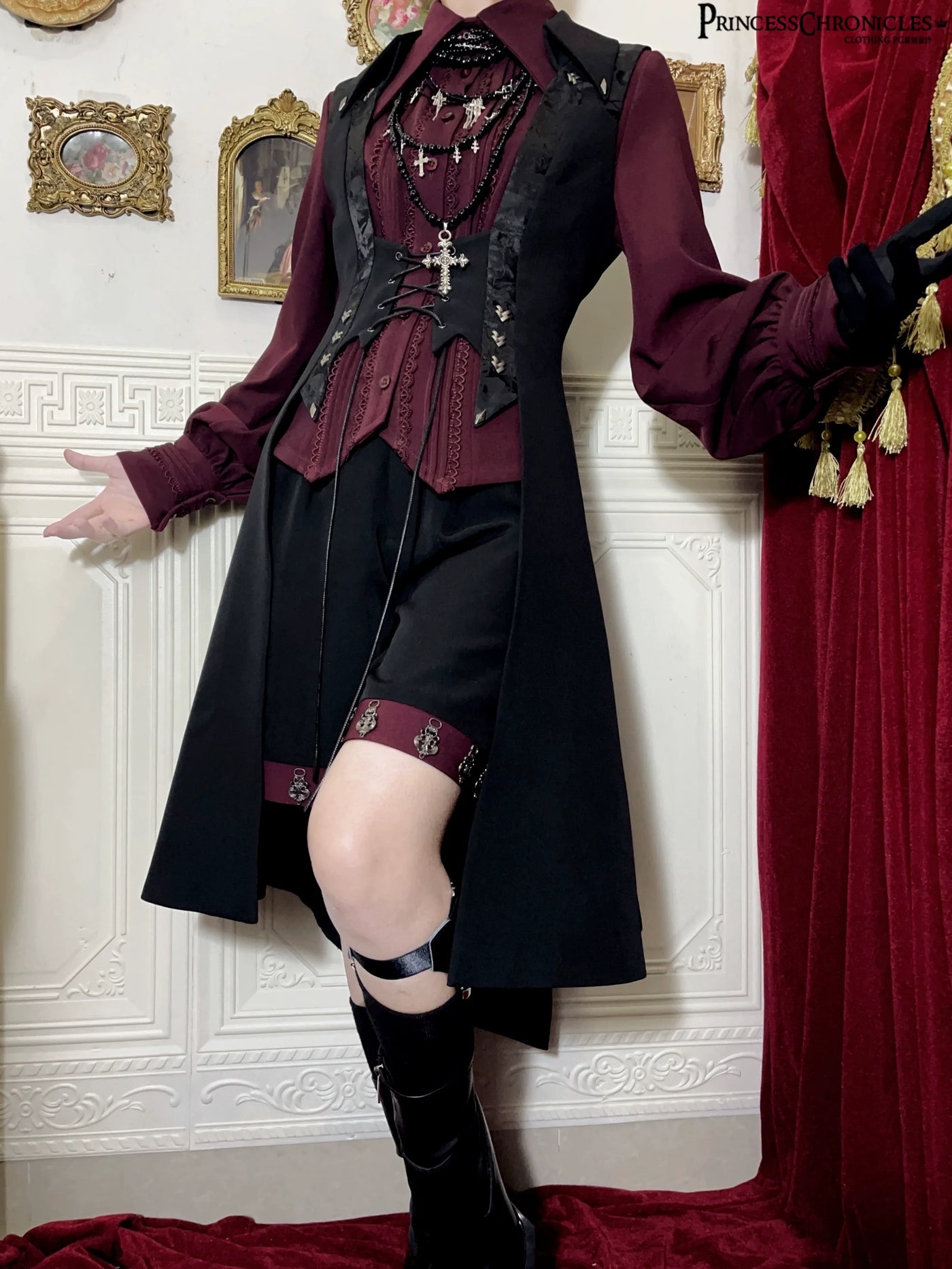 Princess Chronicles - Red and Black 4.0 - Ouji Lolita Long Vest & Red Blouse