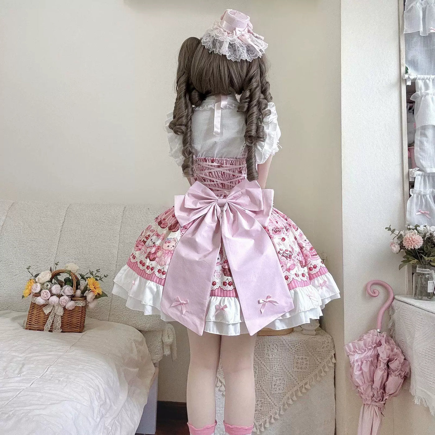 Sweetheart Dream Machine - Candy Bear Picnic - Printed JSK Suspender Dress with Teddy Bear Motif