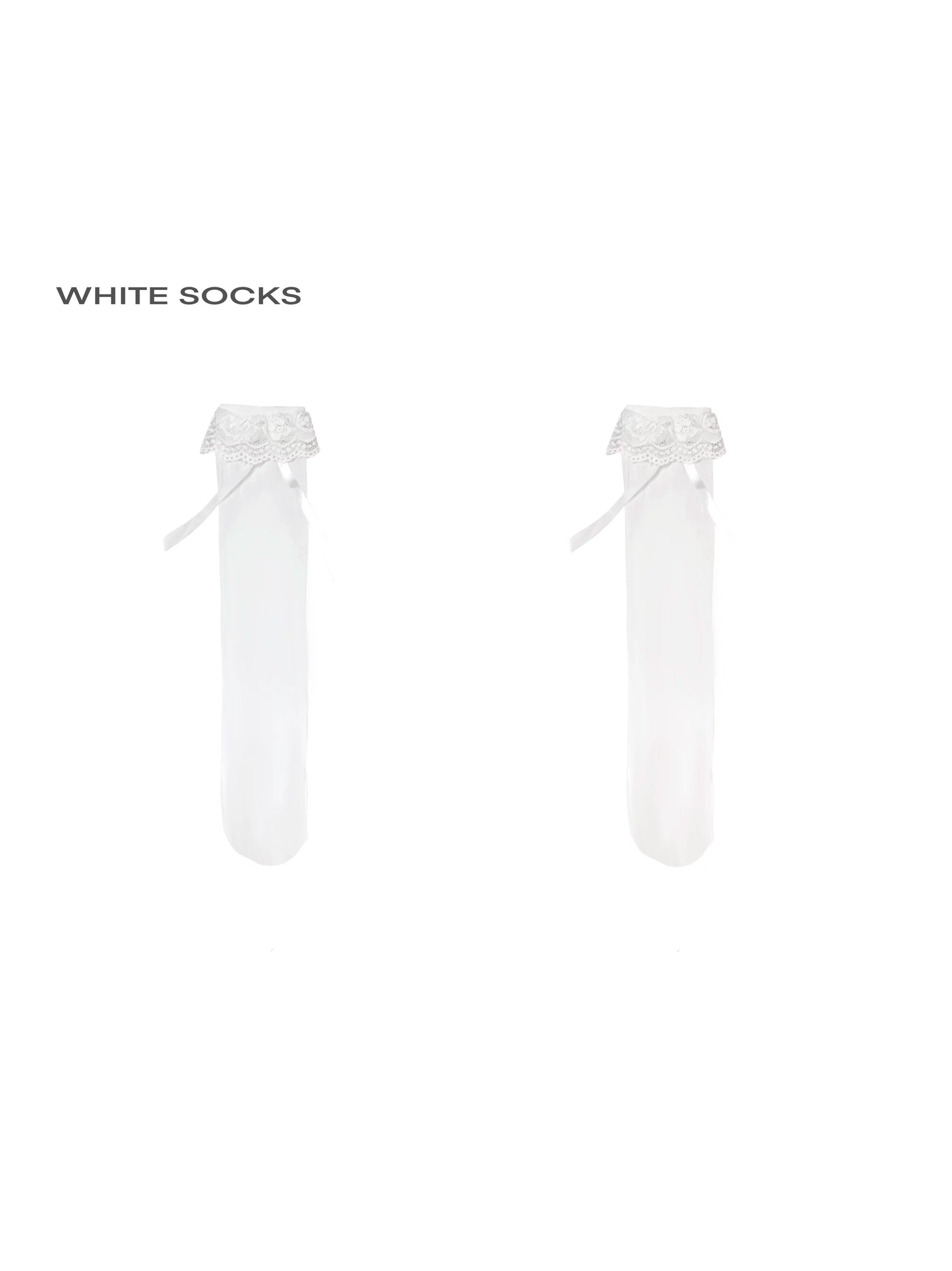 White Socks - Lace Bow - White Mid-Calf Socks with Lace Cuffs and Ribbon Bows
