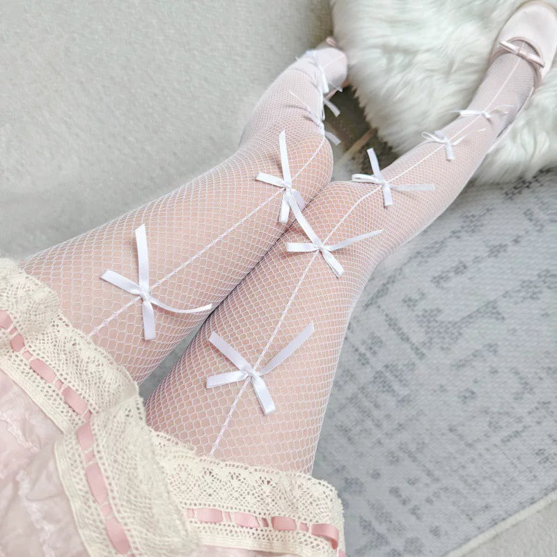 Fantasy Doll - Ribbon Mesh - Mesh Tights with Repeated Ribbon Bows