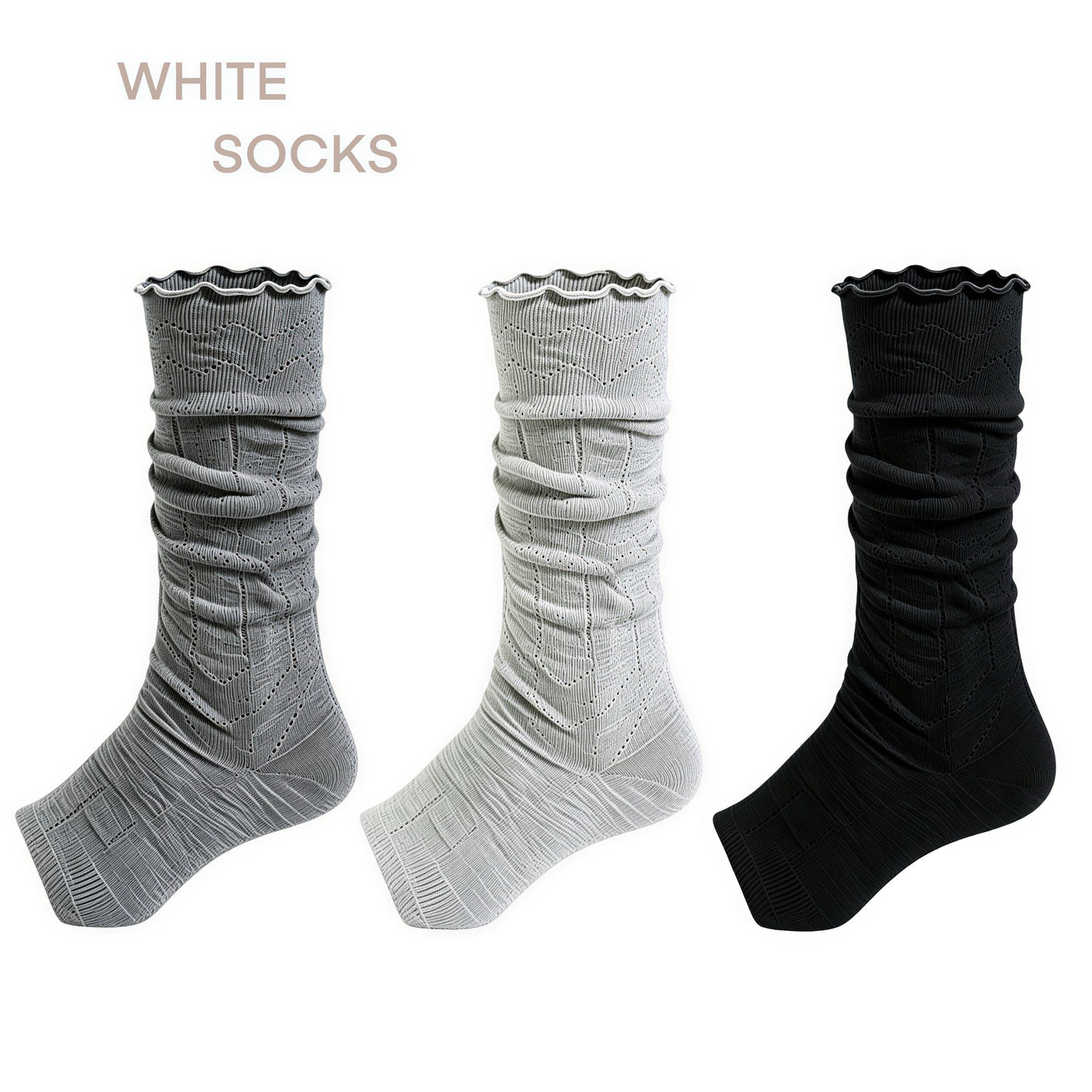 White Socks - Mary Jane Layering - Toeless Scrunched Socks with a Ribbed Texture