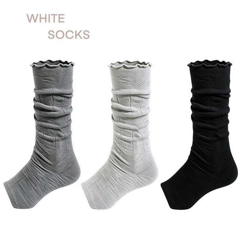 White Socks - Slouch Stirrup - Mesh Stirrup Socks with Ruffled Edges