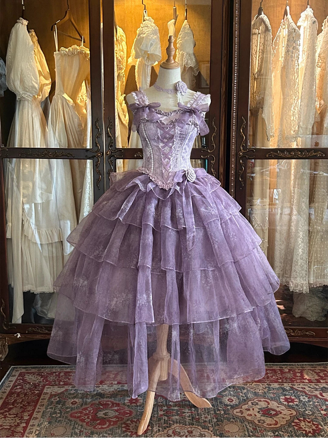 Creamy - Wisteria Bride - Long purple Lolita dress with a ribbon-laced bodice